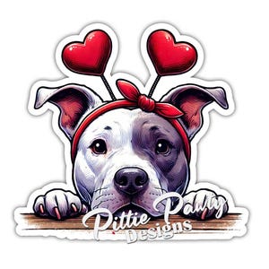 Pitbull Sticker - Peeking Eye Patch Heart Pitbull Dog Decal Sticker - Vinyl Car Window Decal Sticker Vibrant Colors - Peel and Stick Sticker