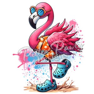 Flamingo PNG do pobrania w wersji cyfrowej - Beach Ready Summertime Flamingo II - Beach Girl - PNG Sublimation Design for Shirt and Decal Stickers
