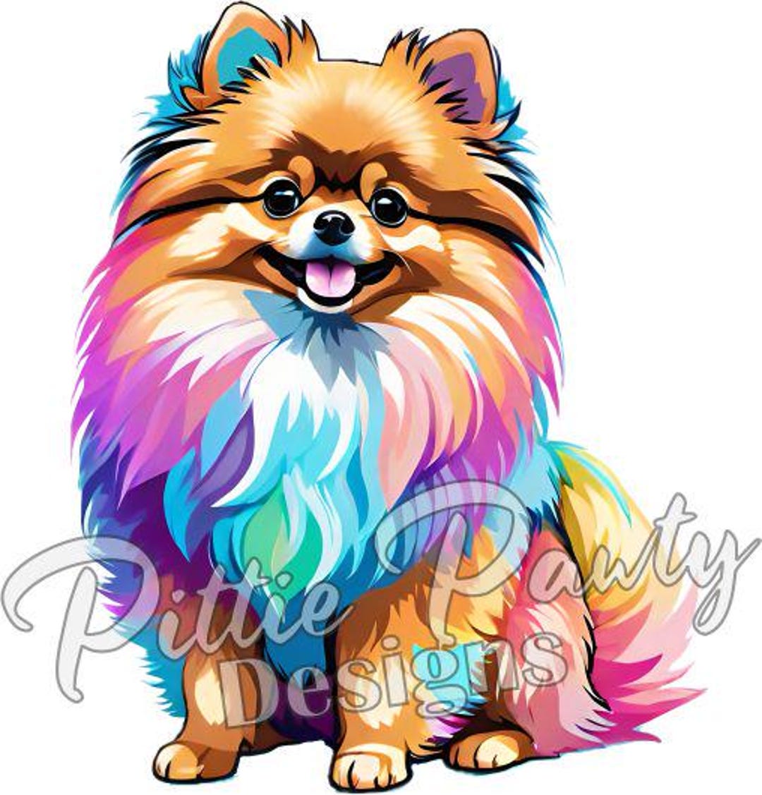 ポメラニアン PNG デジタル ダウンロード - ふわふわの水彩画の