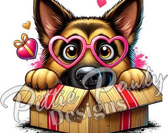 German Shepherd PNG Digital Download - Peeking German Shepherd Nerdy Dog - Dog Mom PNG Sublimation Design for Shirt and Decal Stickers