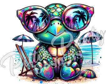 Descarga digital PNG de tortuga - Gafas de sol grandes de tortuga marina playera - Chica playera - Diseño de sublimación PNG para camisetas y calcomanías