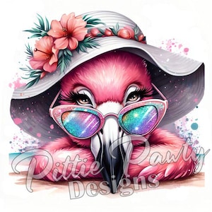 Flamingo PNG do pobrania w wersji cyfrowej - Beach Flamingo Getting Tan On - PNG Printable Art Sublimation Design for Shirt and Decal Stickers