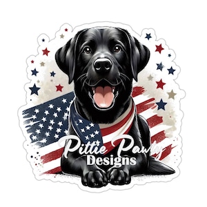 Lab Sticker - Patriotic Black Lab Dog American Flag Decal Sticker - Vinyl Car Window Decal Sticker - Vibrant Colors - Peel and Stick Sticker