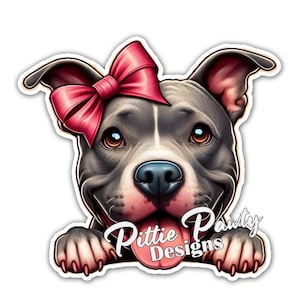 Pitbull Sticker - Peeking Tan Pitbull w/ Pink Bow Decal Sticker - Vinyl Car Window Decal Sticker  Vibrant Colors - Peel and Stick Sticker