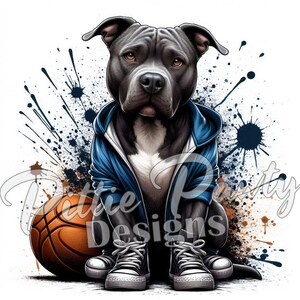 Pitbull PNG Digital Download - Basketball and Sneakers Pitbull - Pit bull Bully Dog - PNG  Sublimation Design for Shirt and Decal Stickers