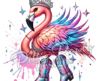 Flamingo Bird PNG - Cowboy Princess Flamingo II - CowGirl - Digital Download - PNG Printable Sublimation Design for Shirt and Decal Stickers