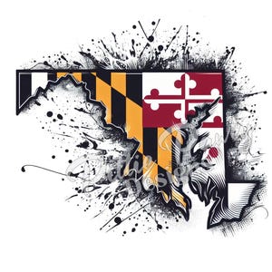 Maryland PNG Digital Download - Maryland State Flag Outline Splatter - PNG File Art Sublimation Design for Shirt and Decal Stickers