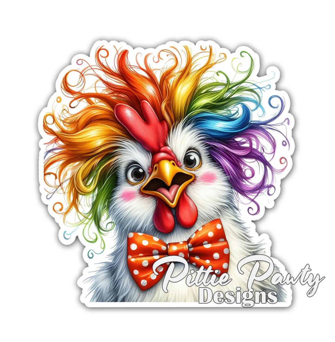 Chicken Sticker - Crazy Hair Chicken W/bowtie Decal Sticker - Vinyl Car ...