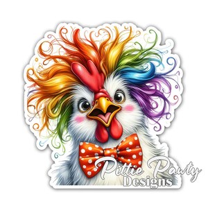 Chicken Sticker -  Crazy Hair Chicken w/bowtie Decal Sticker - Vinyl Car Window Decal Sticker Vibrant Colors - Peel and Stick Sticker