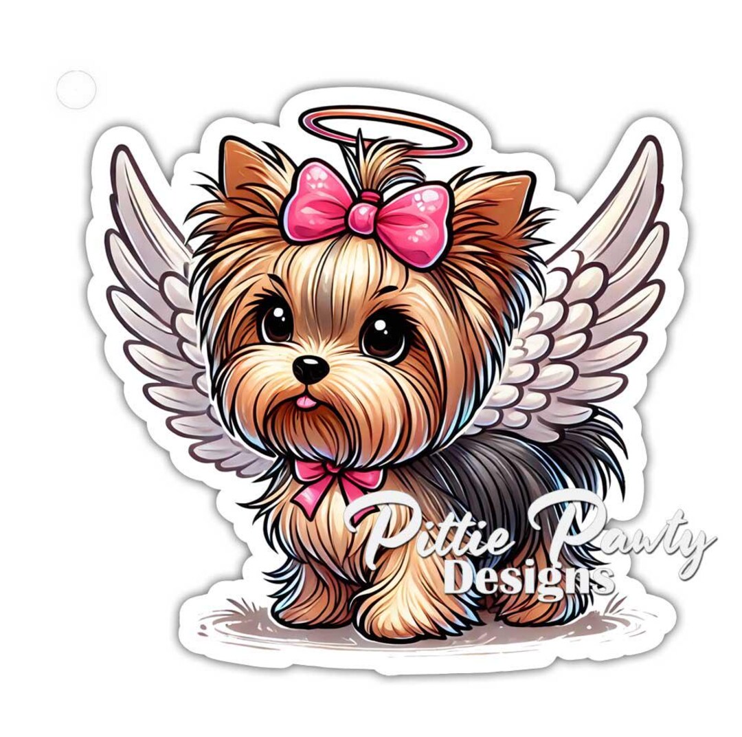 Yorkie Sticker - Halo and Wings Yorkie Angel Dog Decal Sticker - Vinyl ...