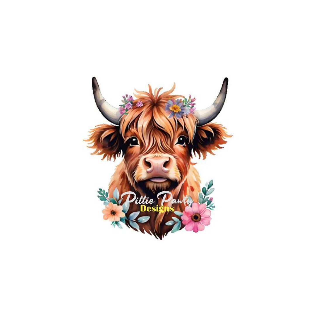 Floral Highland Cow - Farm Animal Design - Instant Download Digital PNG ...