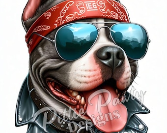 Pitbull PNG Digital Download Biker Pitbull w/Bandana Pit bull Bully Dog  PNG Printable Sublimation Design for Shirt and Decal Stickers