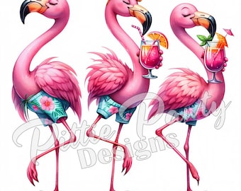 Flamingo PNG Digital Download - Flamingo Birds Ready for Beach II - Tropical Birds - PNG Sublimation Design for Shirt and Decal Stickers