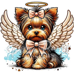 Angel Yorkie PNG digitaler Download - Halo und Flügel Yorkie Angel Dog II - Yorkshire Terrier - PNG Sublimation für Shirt und Abziehbilder
