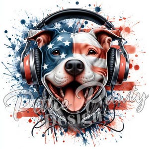 Pitbull PNG Digital Download - American Flag Faced Pitbull Dog - Pit bull Bully PNG - PNG Sublimation Design for Shirts and Decal Stickers