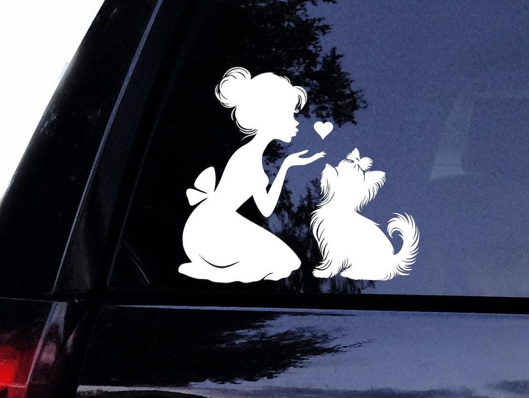 Yorkie Decal - Kneeling Lady Loves Her Yorkie Yorkshire Terrier II ...