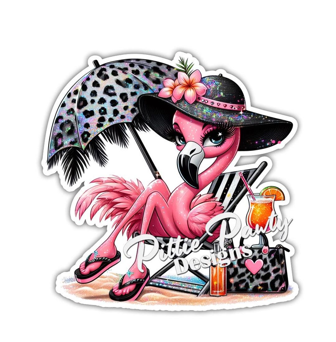 Flamingo Sticker - Sparkly Flamingo Beach Diva Bird Leopard Sticker ...