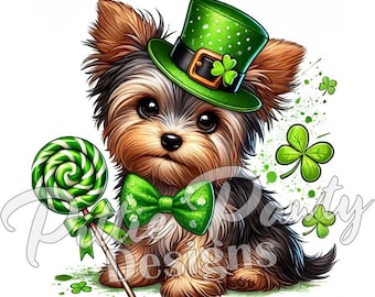 St. Patricks Day Yorkie Png, Retro St. Patricks Day PNG, Kobold St. Pattys Day PNG, Glück PNG, St Patricks Yorkie Hund Png, irischer PNG