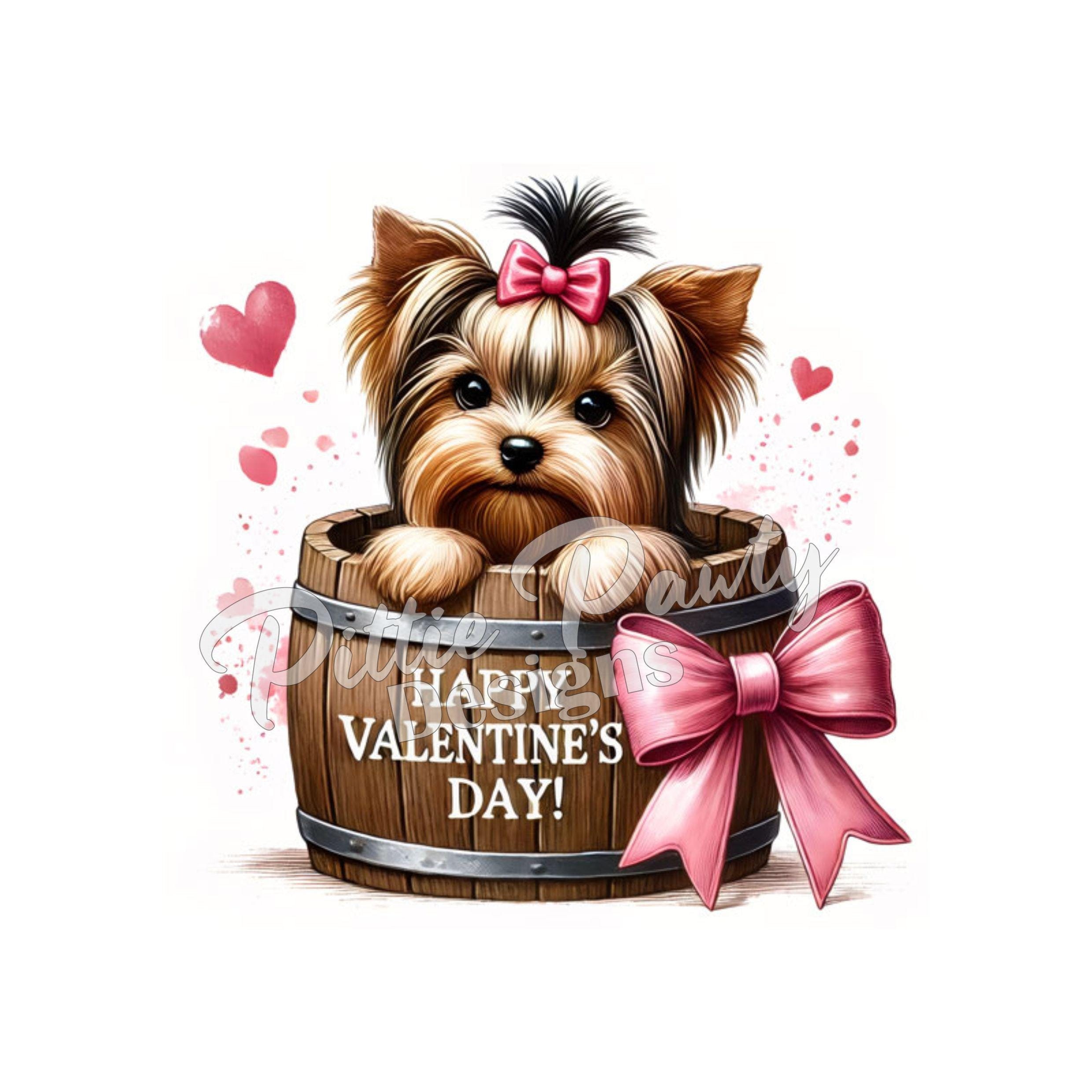 Yorki Sticker Transparent Yorkie PNG Digital Download Peeking Yorkie in Valentines Barrel ...