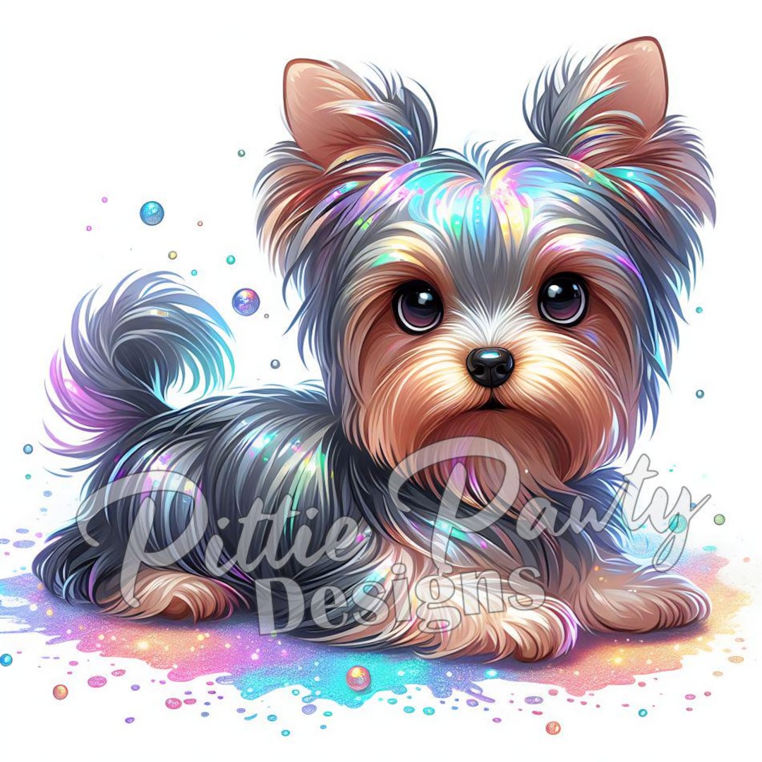 Yorki Sticker Transparent Yorkie PNG Digital Download - Holographic Resting Yorkie - Yorkshire ...
