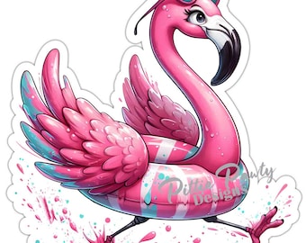 Flamingo Sticker - Beach Flamingo Running to the Beach Decal Sticker - Vinyl Car Window Decal Sticker Vibrant Colors Peel and Stick Sticker