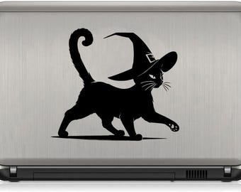 Halloween Decal - Whimsical Silhouette Spooky Witch Cat II - Vinyl Car Window Decal Sticker