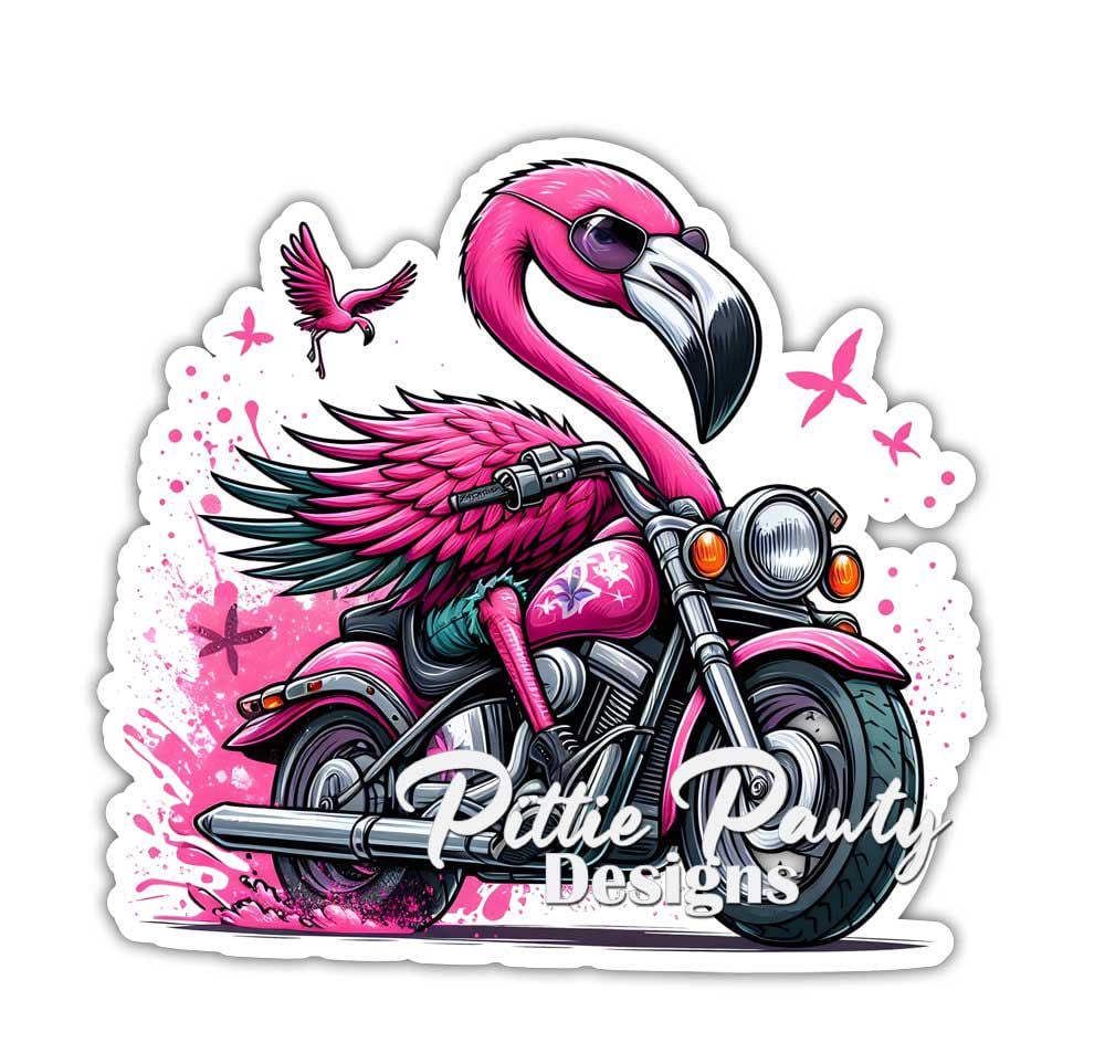 Flamingo Sticker - Lady Pink Flamingo Biker Decal Sticker - Vinyl Car ...