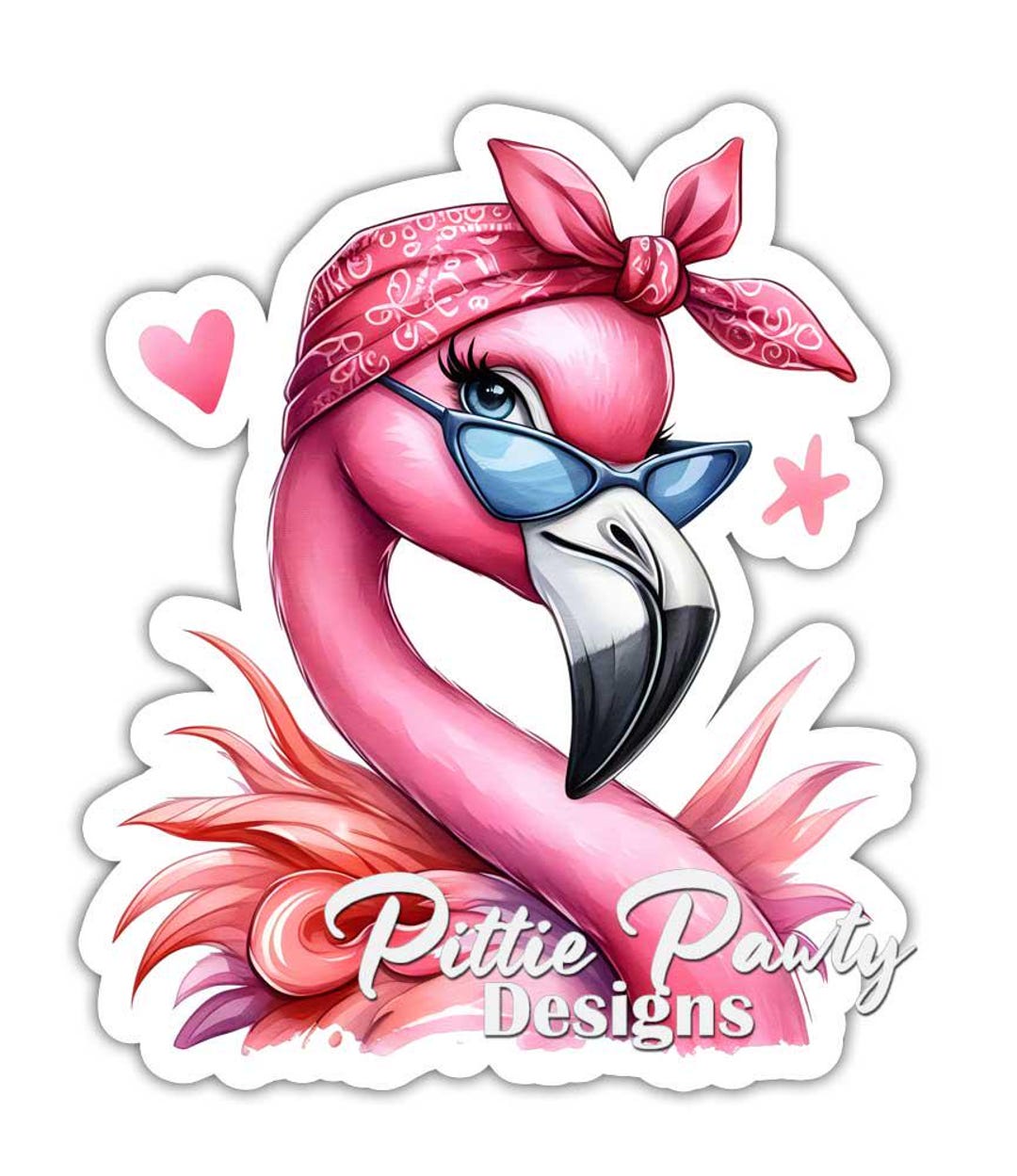 Flamingo Sticker - Sassy Flamingo Bird With Bandana Decal Sticker ...