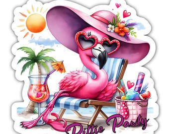 Flamingo Sticker - Sun and Fun Sassy Flamingo Beach Bird - Vinyl Car Window Decal Sticker Vibrant Colors - Peel and Stick Sticker