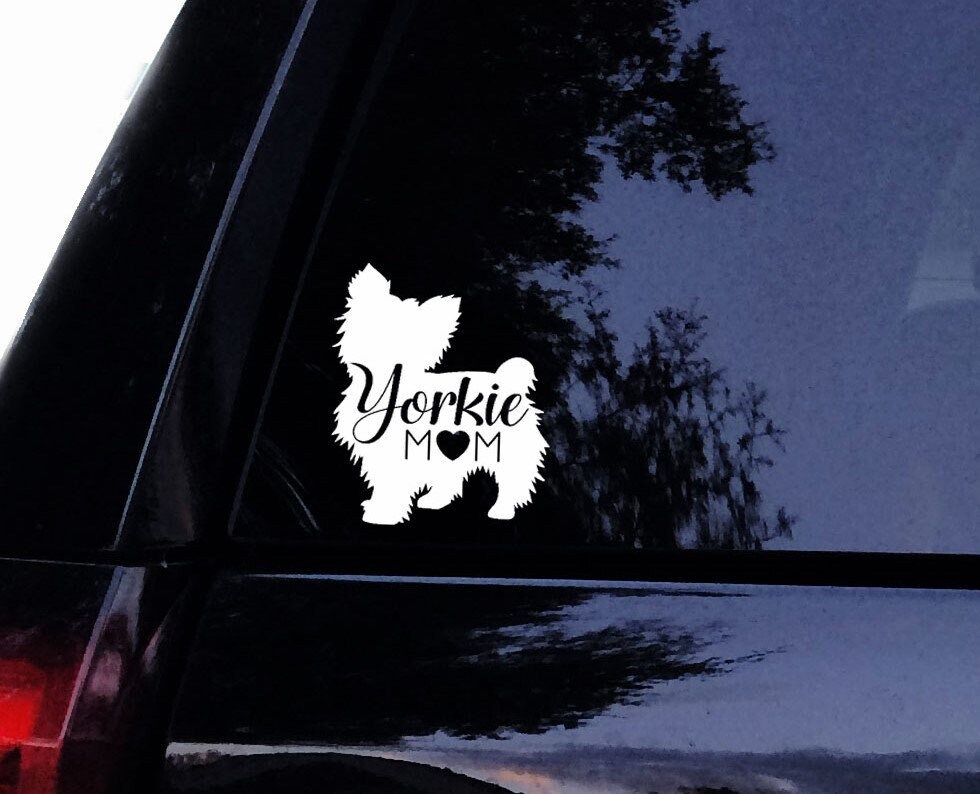 Fluffy Yorkie Mom Silhouette Dog Sticker - Vinyl Car Window Decal ...