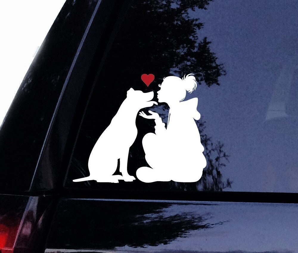 Pitbull Decal Hoodie Lady Loves Her Pitbull (Heart)  Pittie Kissing Hearts Dog Mom Free Pitbull Mom Sticker - Vinyl Car Window Decal Sticker
