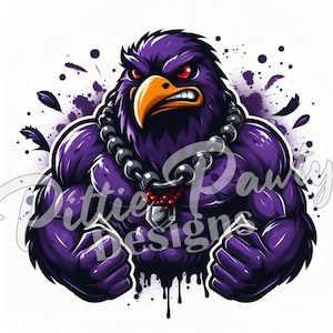 Raven Bird PNG Digital Download - Angry Purple Raven Bird Ruffled Feathers - Football - PNG Sublimation Design for Shirt and Decal Stickers