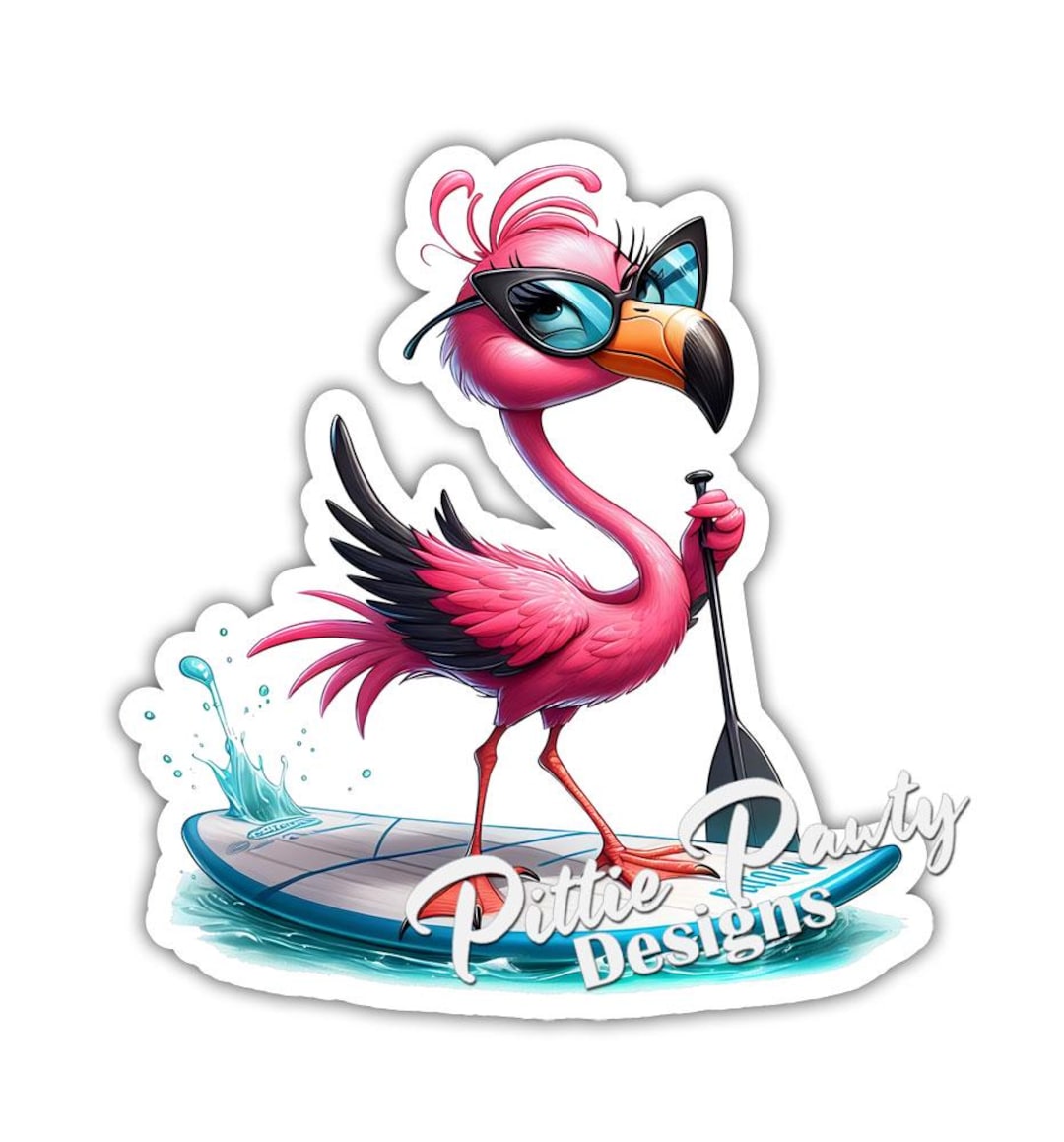 Flamingo Sticker - Flamingo Bird on Paddle Board Decal Sticker - Vinyl ...