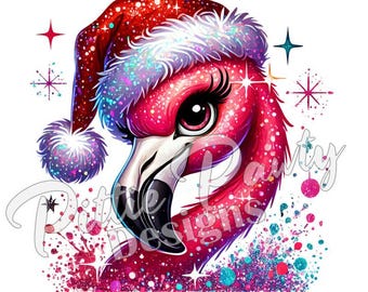 Flamingo PNG Digital Download - Pink Santa Christmas Flamingo Bird - Watercolor PNG Printable Sublimation Design & Shirt and Decal Stickers