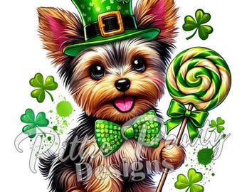 St. Patricks Day Yorkie Png, Retro St. Patricks Day PNG, Kobold St. Pattys Day PNG, Glück PNG, St Patricks Yorkie Hund Png, irischer PNG