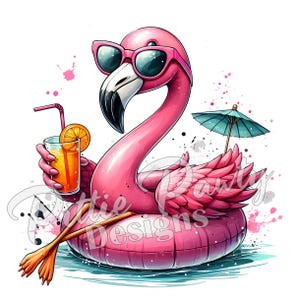 Flamingo PNG - Tropical boisson Pink Flamingo Splash - Beach Girl PNG en téléchargement numérique - Design par sublimation PNG pour chemise et autocollants