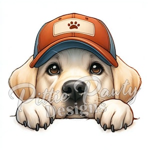 Lab PNG Digital Download - Peeking Labrador Retriever Pawprint Baseball Cap - Lab Dog PNG Sublimation Design for Shirt and Decal Stickers