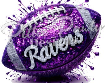 Raven PNG Digital Download - Purple Sequined Football Faux Rhinestone Ravens - PNG Sublimation Design for Shirt and Decal Stickers