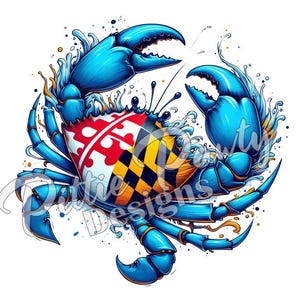 Descarga digital PNG de cangrejo - Bandera de Maryland, cangrejo azul salpicado - Concha de la bandera de Maryland - Archivo PNG, diseño de sublimación para camisetas y calcomanías