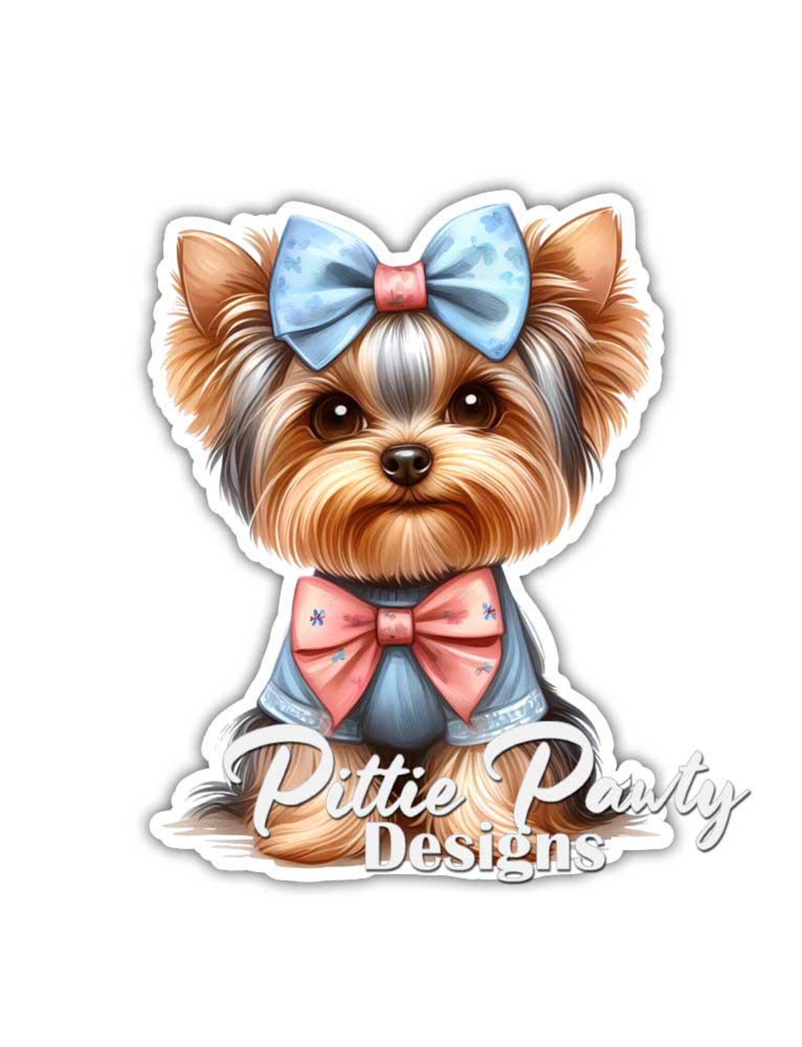 Yorkie Sticker - Sitting Pretty Yorkie Dog With Bows Decal Sticker ...