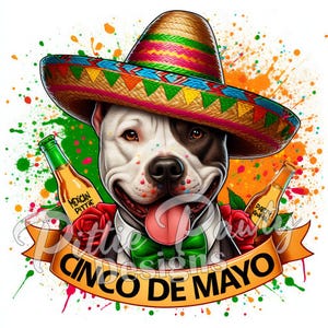 Pitbull PNG Digital Download - Cinco De Mayo Sugar Skull Mexican Pitbull Dog - Bully PNG Sublimation Design for Shirt & Decal Stickers