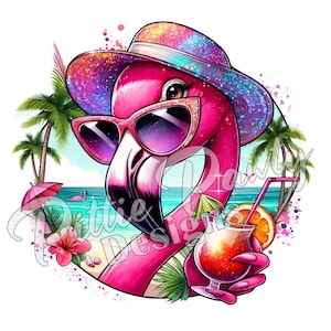 Flamingo PNG Digital Download - Sassy Beach Vacation Flamingo Bird - Beach Girl - PNG Sublimation Design na koszulki i naklejki