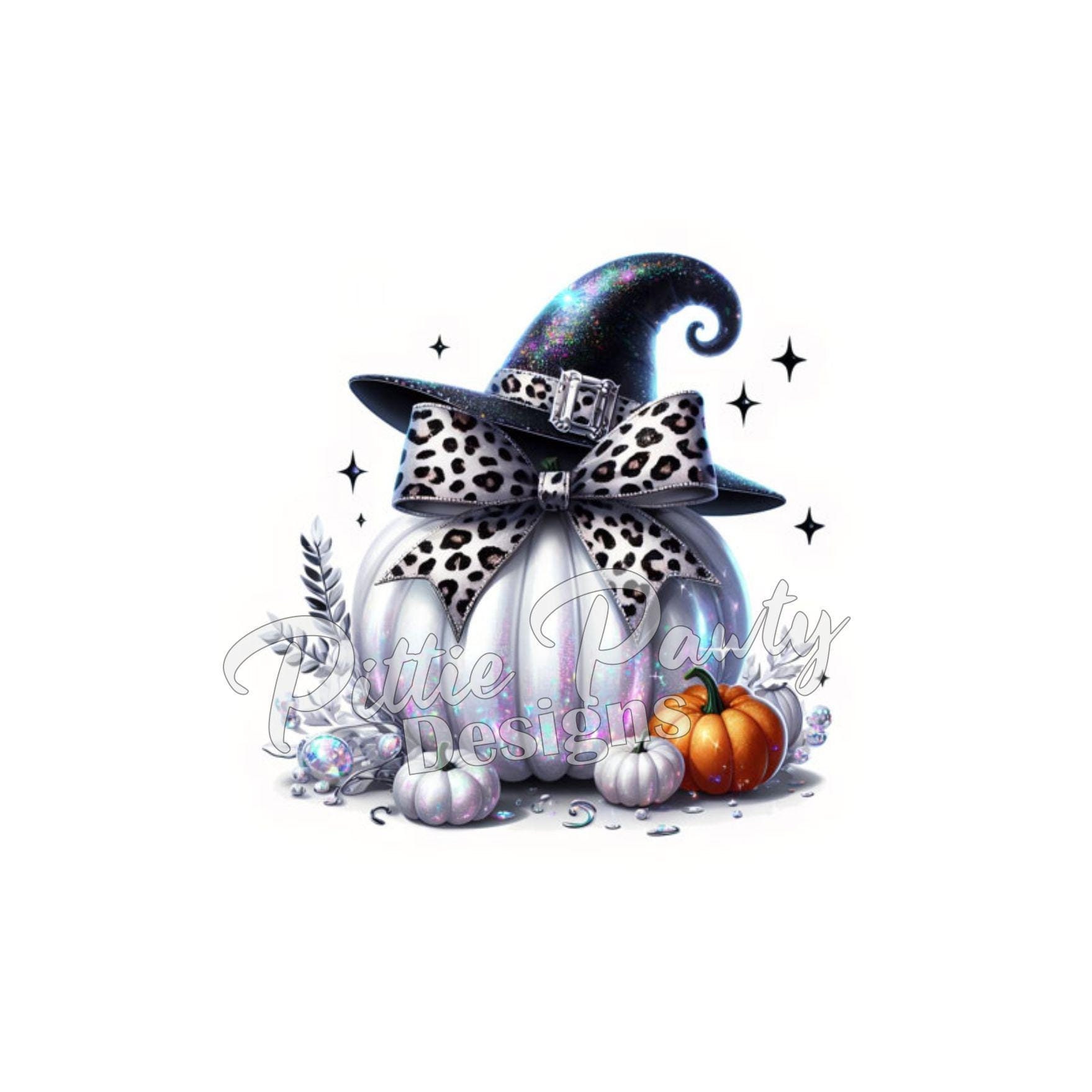 PNG Digital Download - Leopard Coquette Bow Witch Hat Prismatic Pumpkin ...