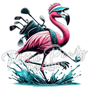 Flamingo PNG Digital Download - Flamingo Splash Golfer II - Flamingo Golfing Printable - PNG Sublimation Design for Shirt and Decal Stickers