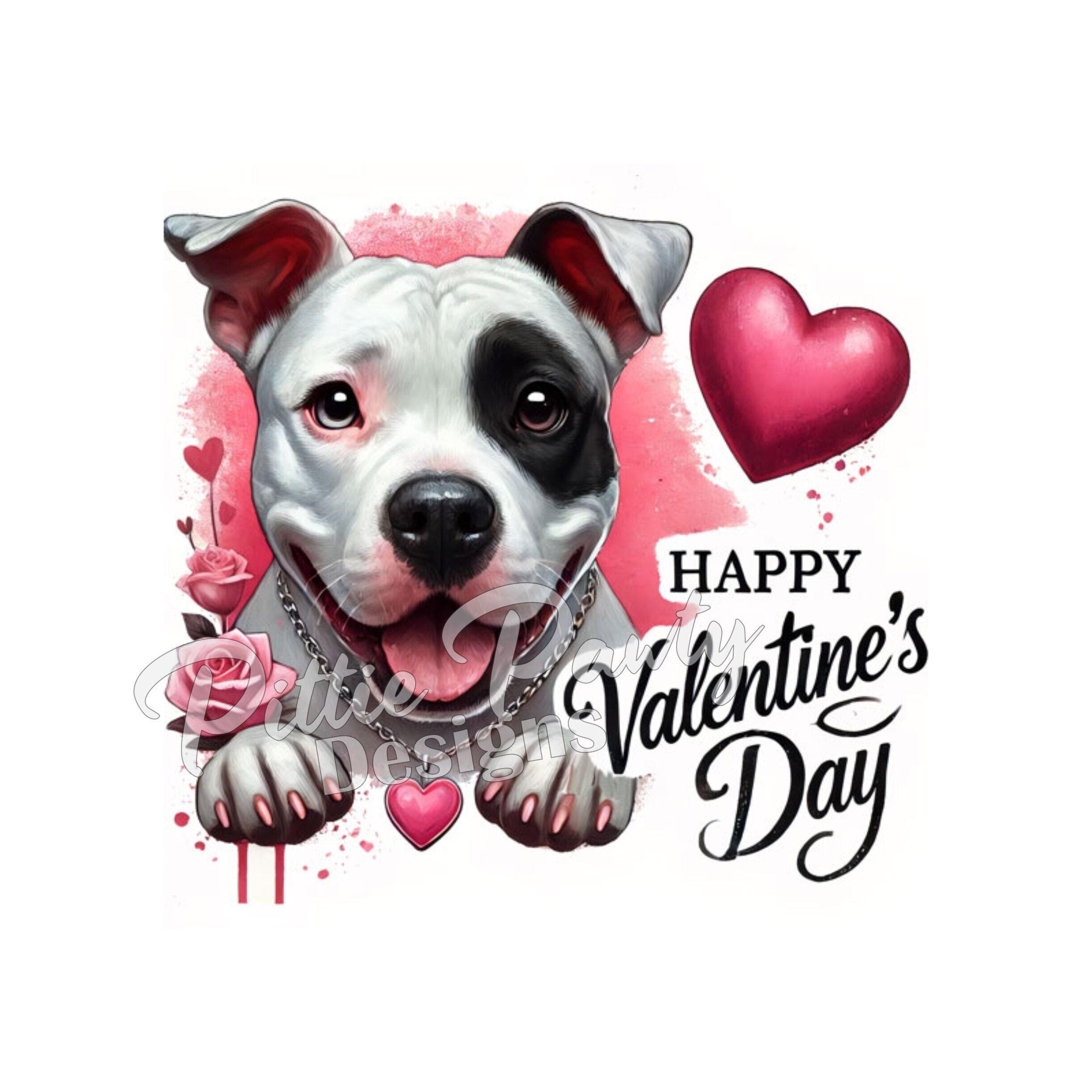 PNG Digital Download - Watercolor Valentines Eye Patch Pitbull Bully Dog - PNG Color Art Sublimation Design for Shirt and Decal Stickers
