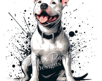 Pitbull PNG - White Pitbull - Pit bull Design - Instant Download Digital PNG File Vivid Color Art Sublimation