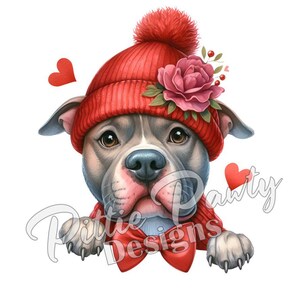 Pitbull PNG Digital Download - Beanie Hat Pitbull Love Valentines Day Pit bull Dog - PNG  Sublimation Design for Shirt and Decal Stickers