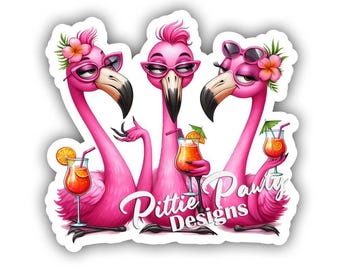 Flamingo Sticker - Pink Flamingo Ladies - Tropical Beach Sticker - Vinyl Car Window Decal Sticker Vibrant Colors - Peel and Stick Sticker