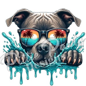 Pitbull PNG Digital Download - Beachy Pitbull Splash - PNG Sublimation Design for Shirt and Decal Stickers