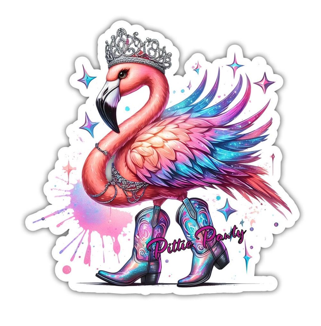 Flamingo Sticker - Radiating Cowboy Princess Flamingo Bird II - Vinyl ...